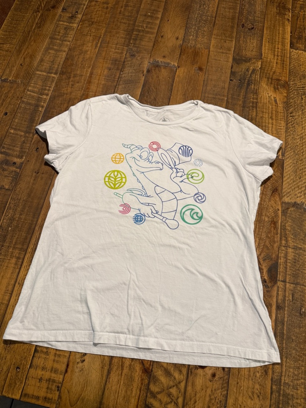 Disney White Tee with Blue, Red, Teal, Yellow Graphic